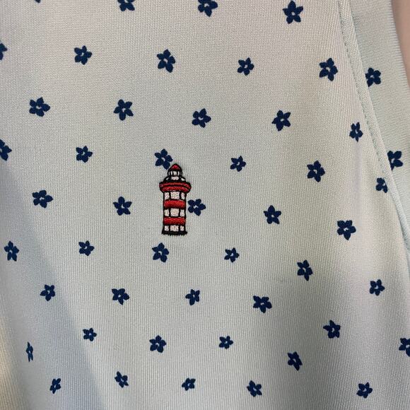 Under Armour Light Blue Ditsy Floral Sleeveless Polo Tank Top 1/4 Zip Sz M - Picture 3 of 9